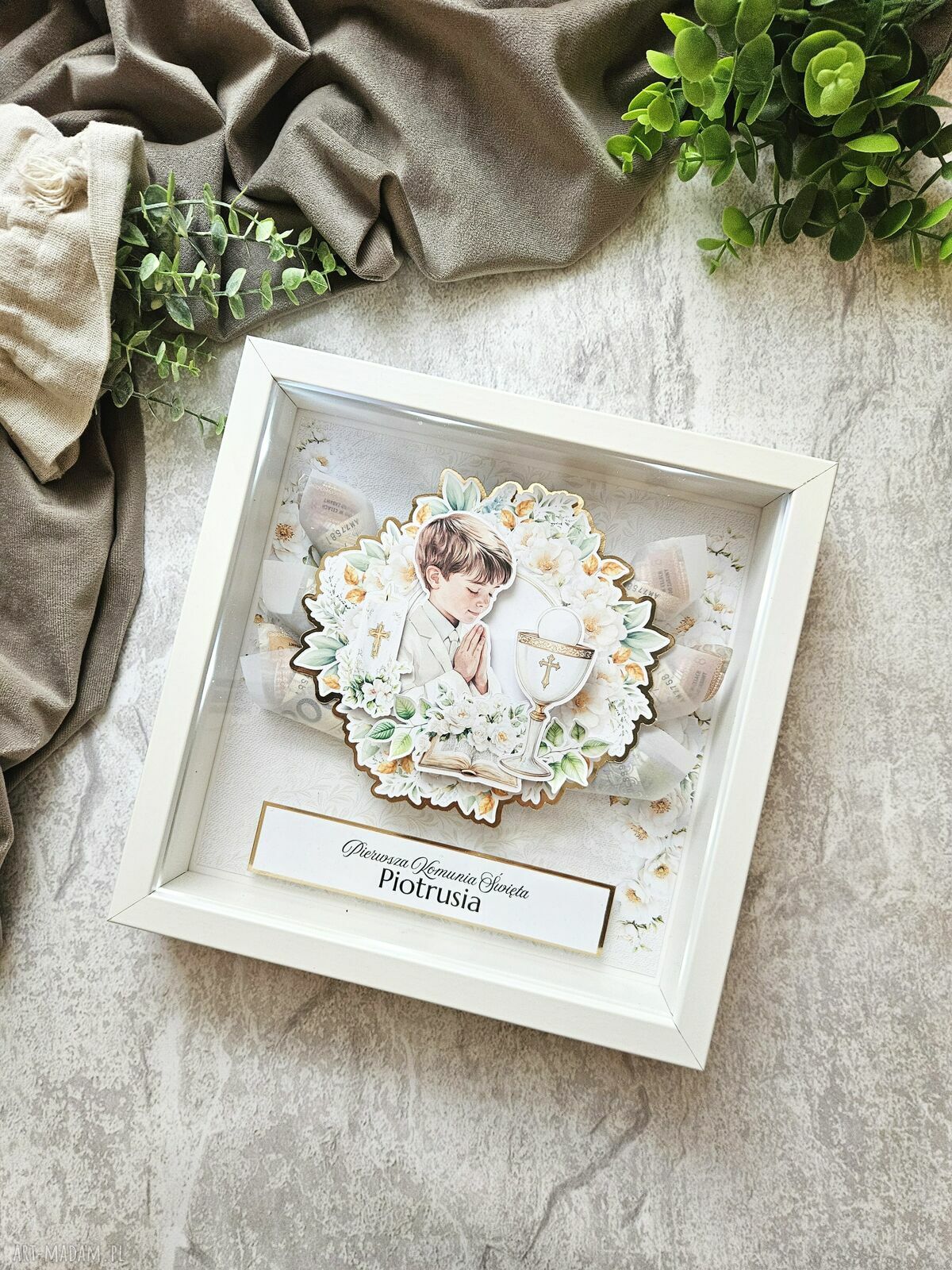 Ramka 3D na Pierwszą Komunię Świętą z LED - personalizowana