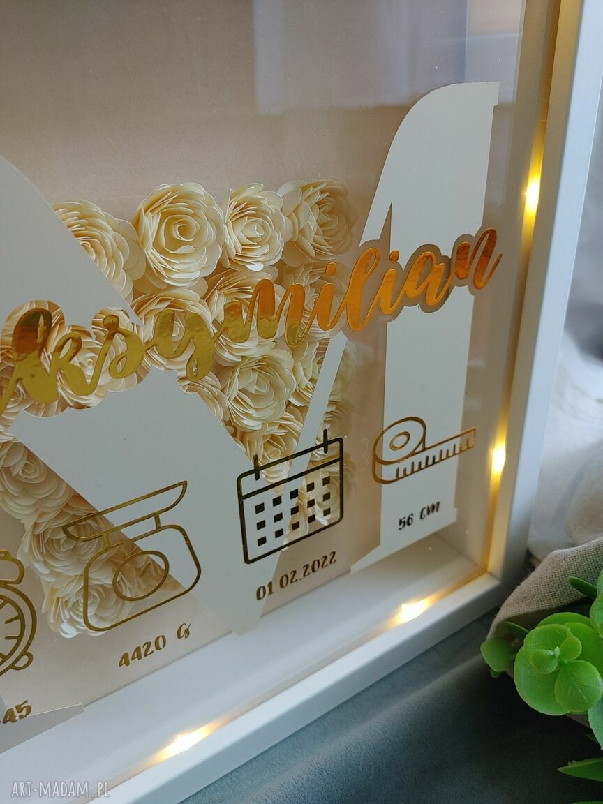 Ramka 3D z podświetleniem LED Metryczka urodzenia