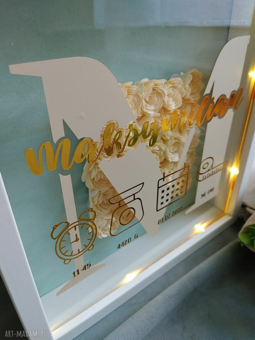 Ramka 3D z podświetleniem LED - metryczka narodzin