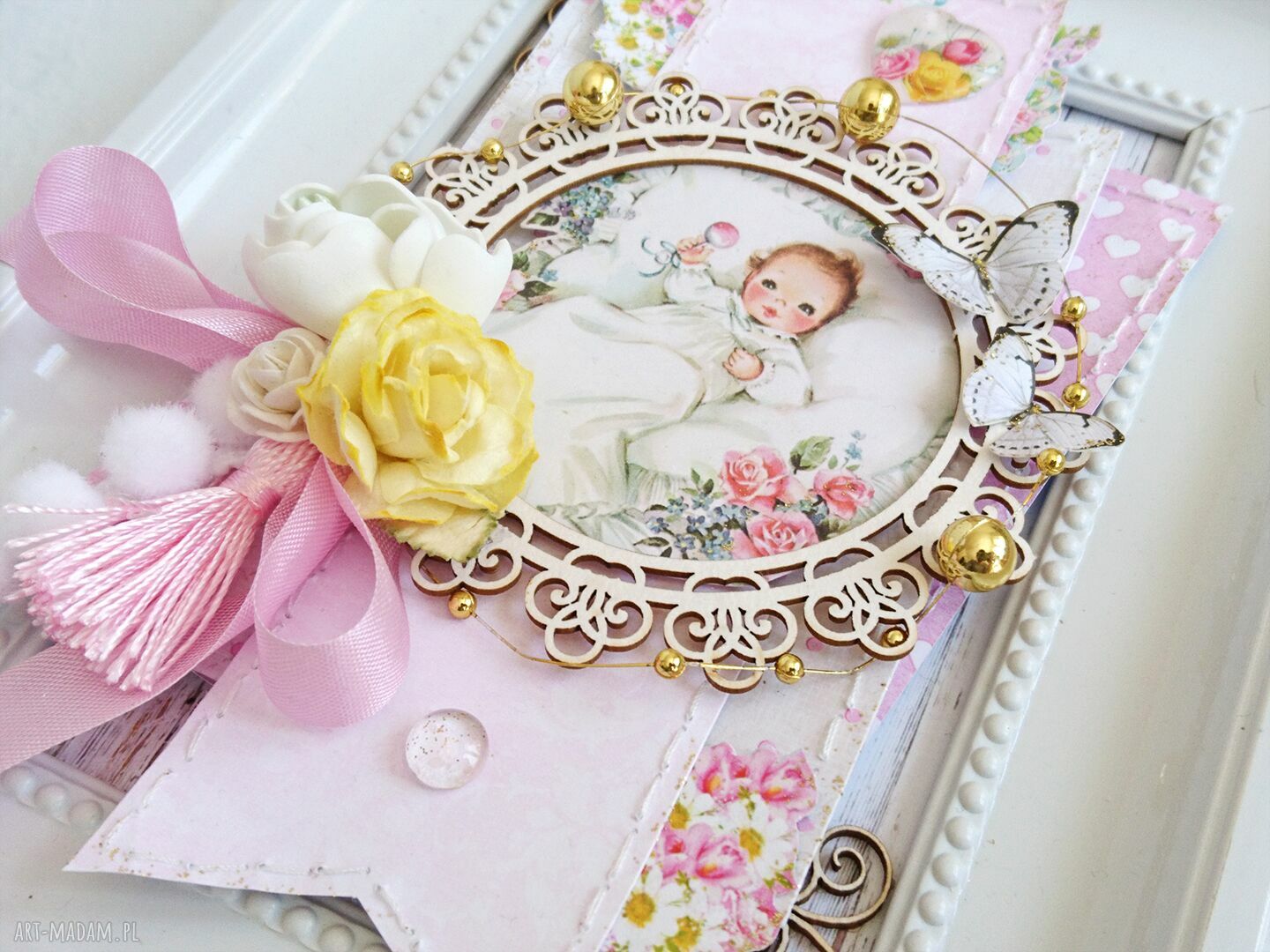 Różowa ramka serce do pokoju dziecka - ręcznie robiona shabby chic