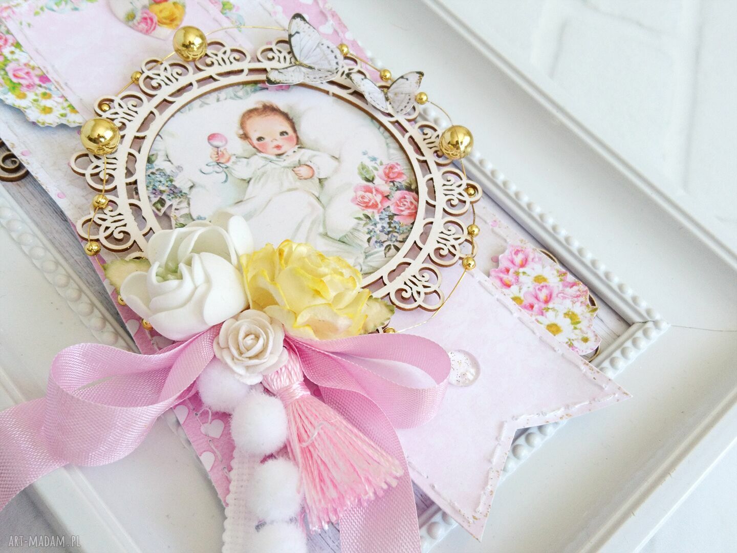 Różowa ramka serce do pokoju dziecka - ręcznie robiona shabby chic
