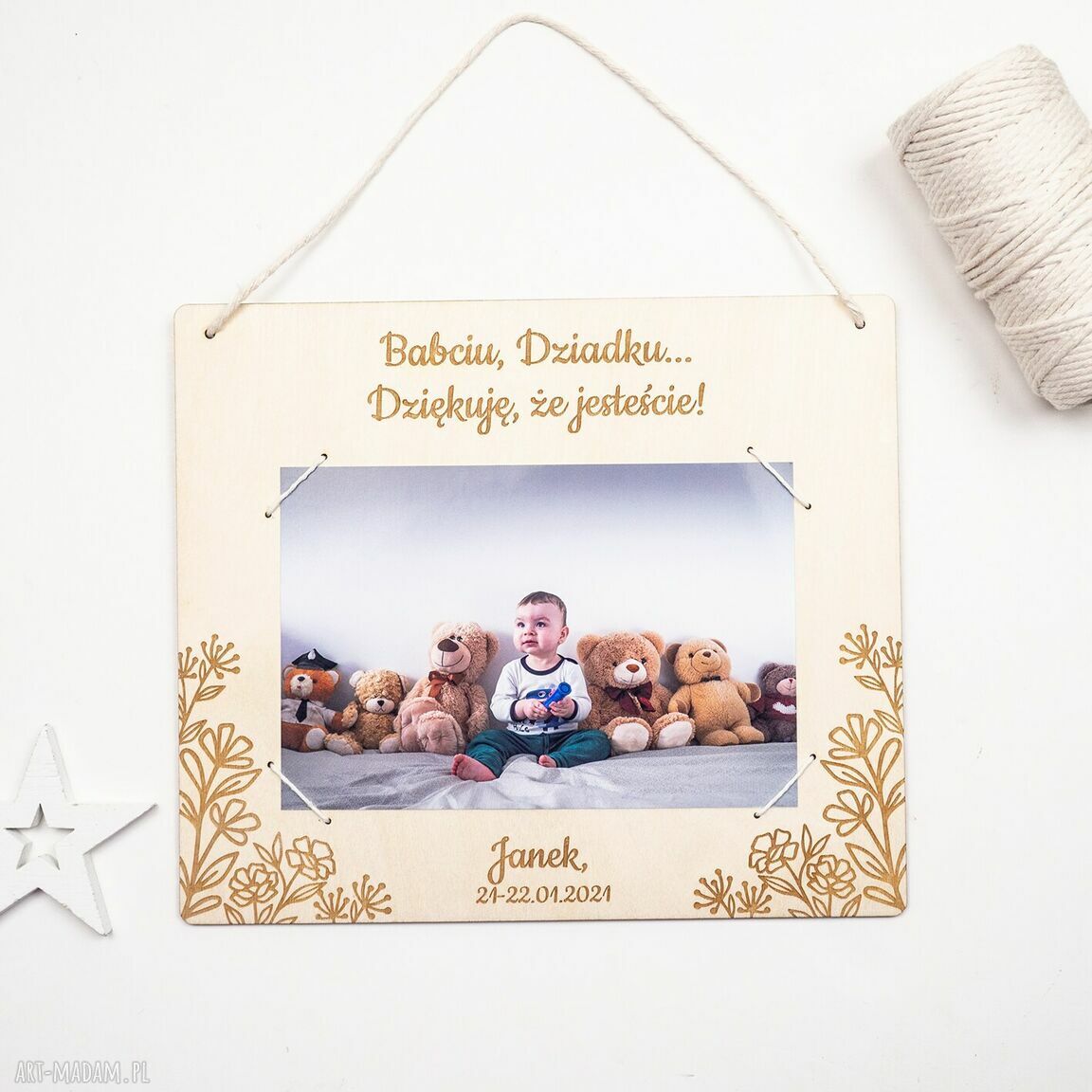 Ramka na zdjęcia dla babci i dziadka z grawerem - drewniana, personalizowana