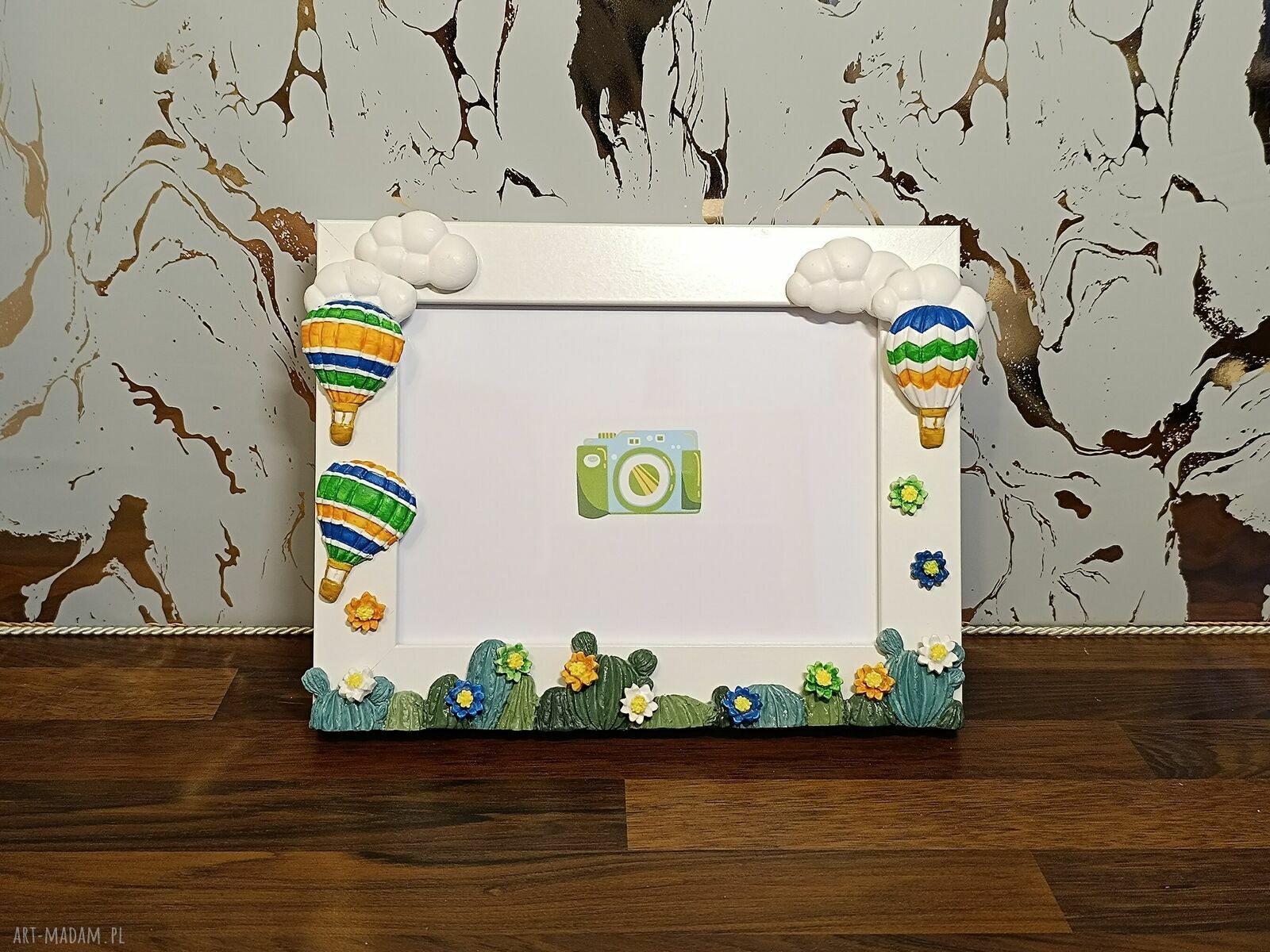 Ramka na zdjęcia Ozdobna dekoracyjna Kaktusy i Balony - Zielona handmade
