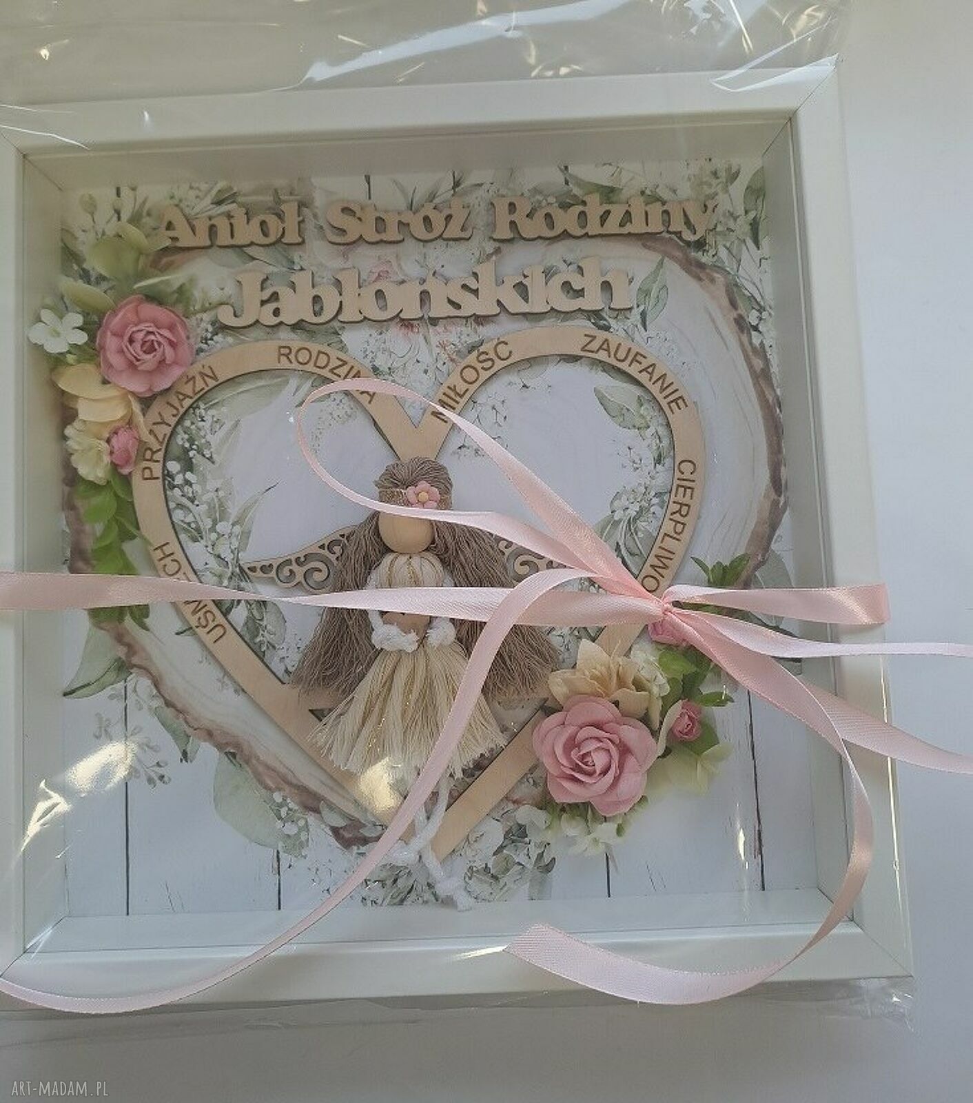 Rodzinny Anioł Stróż - ramka 3D 30x30 cm (prezent personalizowany)