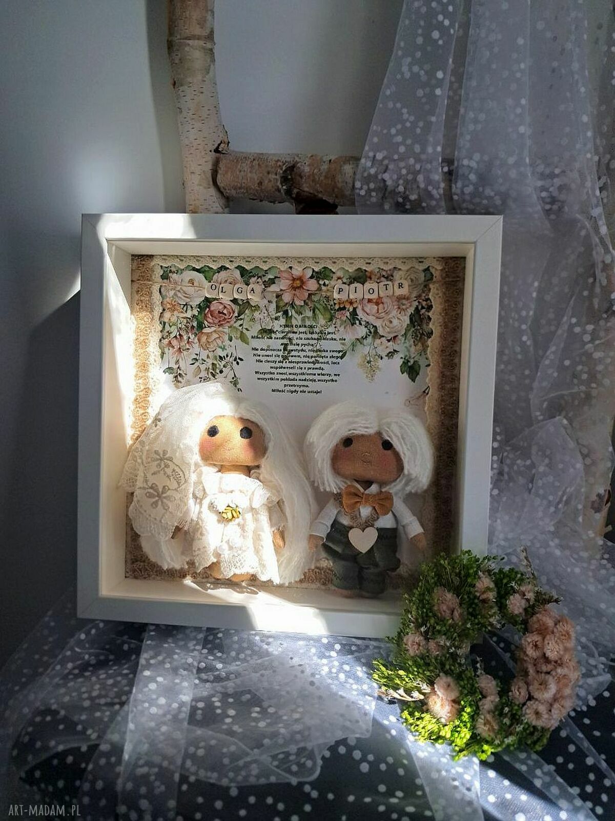 Ramka ślubna dla młodej pary 25x25 cm - personalizowana pamiątka z parą młodych
