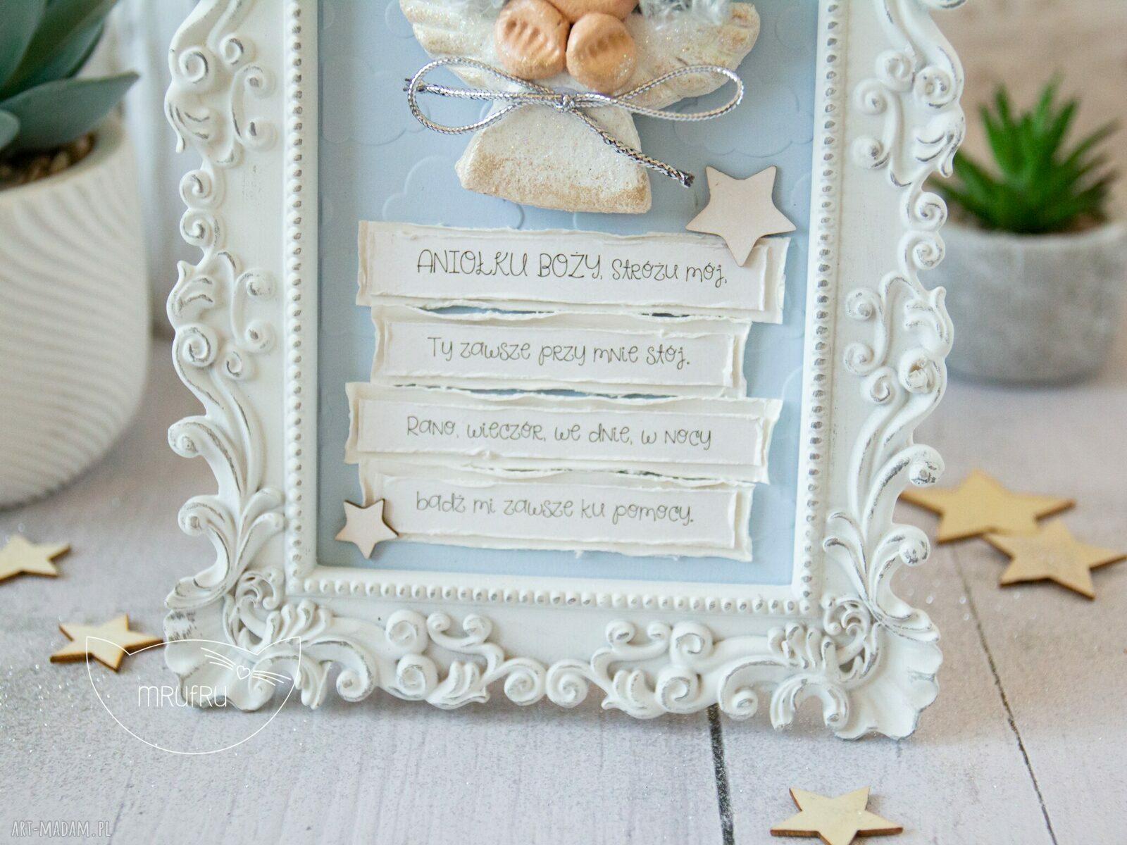 akcesoria: Ramka z Aniołkiem Stróżem, fragment modlitwy Aniele Boży. PAMIĄTKA NARODZIN