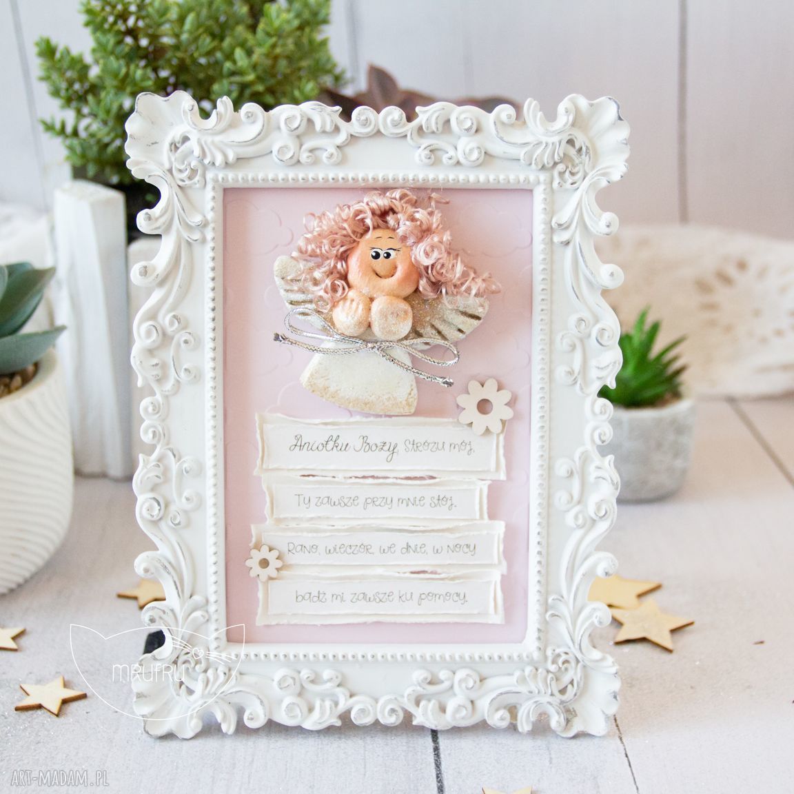 Ramka aniołkiem stróżem fragment modlitwy aniele boży pamiĄtka