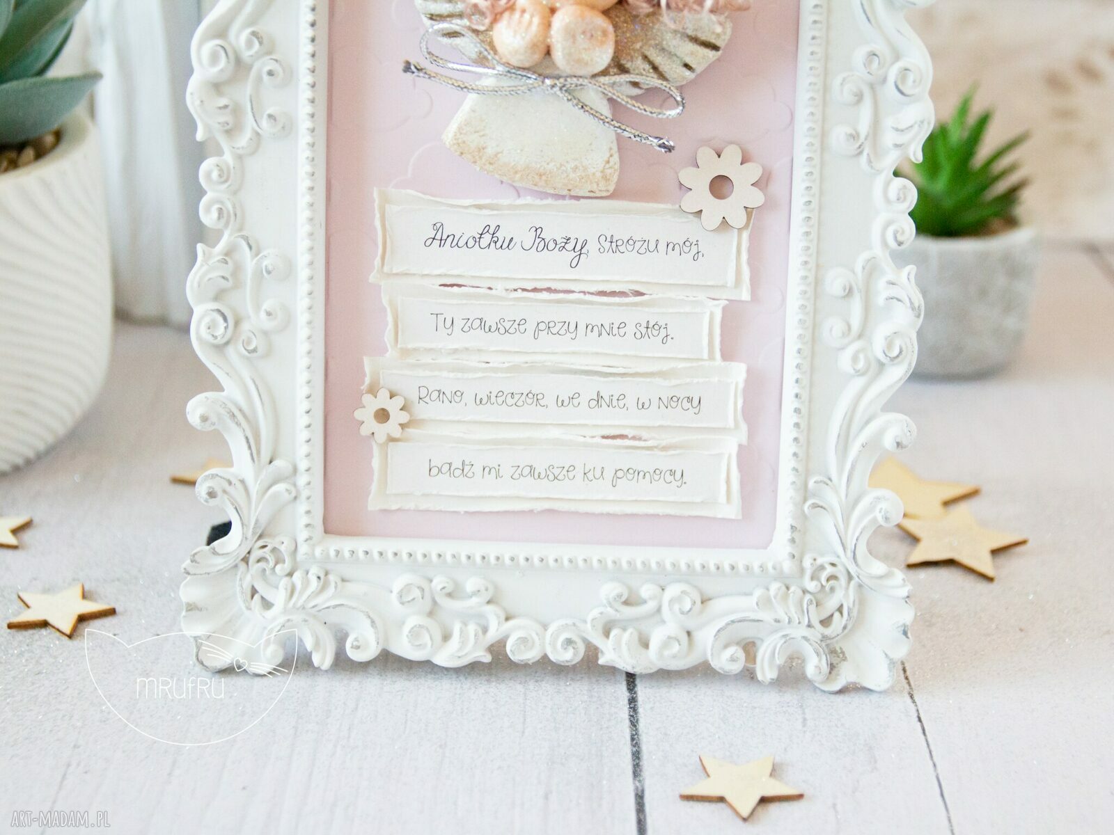 akcesoria: Ramka z Aniołkiem Stróżem, fragment modlitwy Aniele Boży. PAMIĄTKA NARODZIN