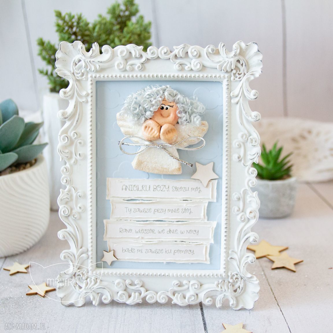 Ramka aniołkiem stróżem fragment modlitwy aniele boży pamiĄtka