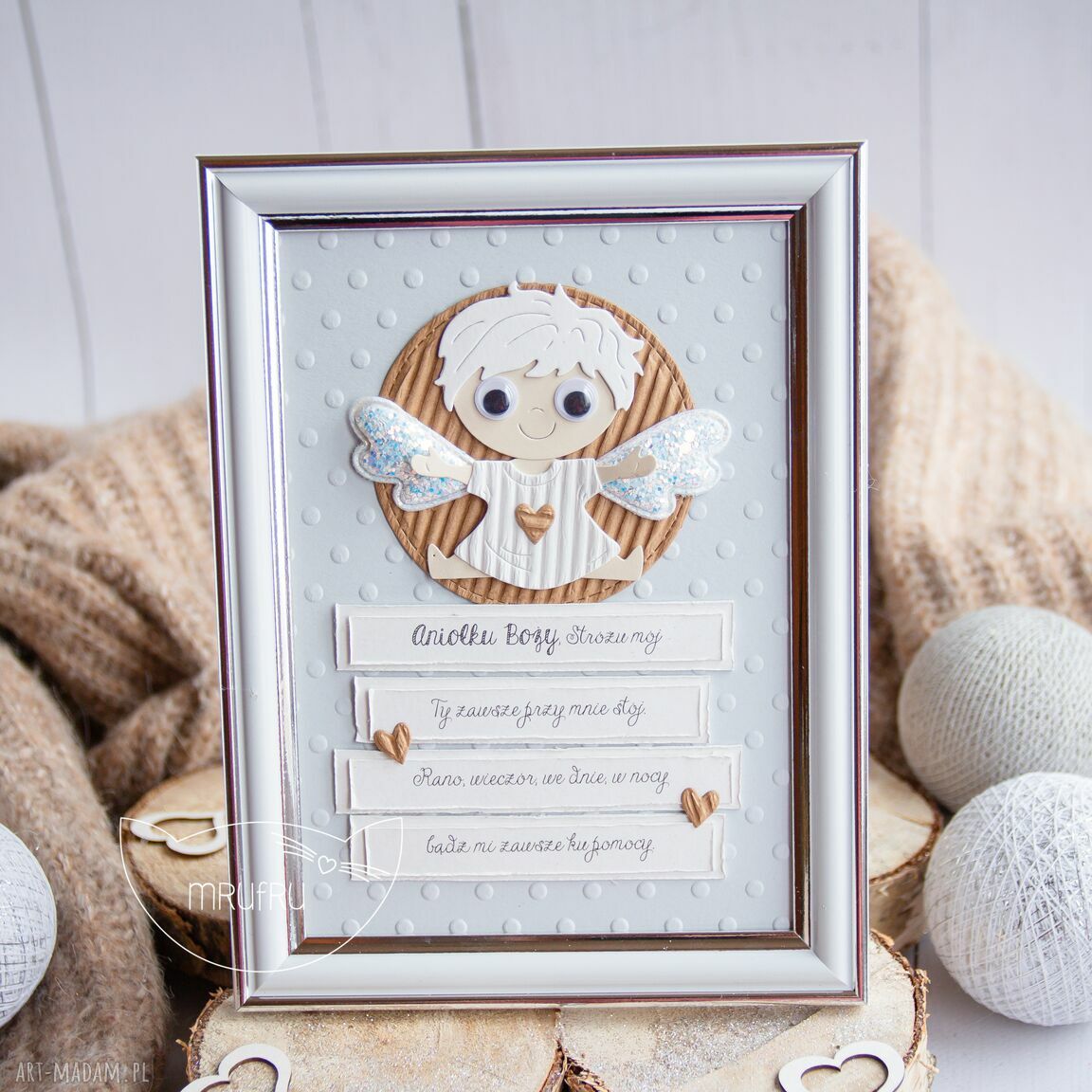 Ramka anioŁkiem strÓŻem oraz modlitwą narodziny roczek chrzest