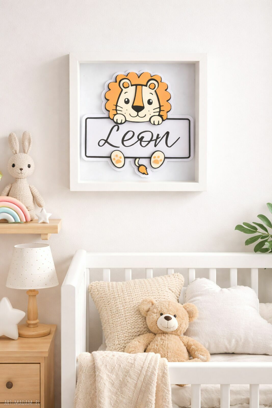 Ramka z imieniem dziecka - Lew personalizowana dekoracja 3D do pokoju