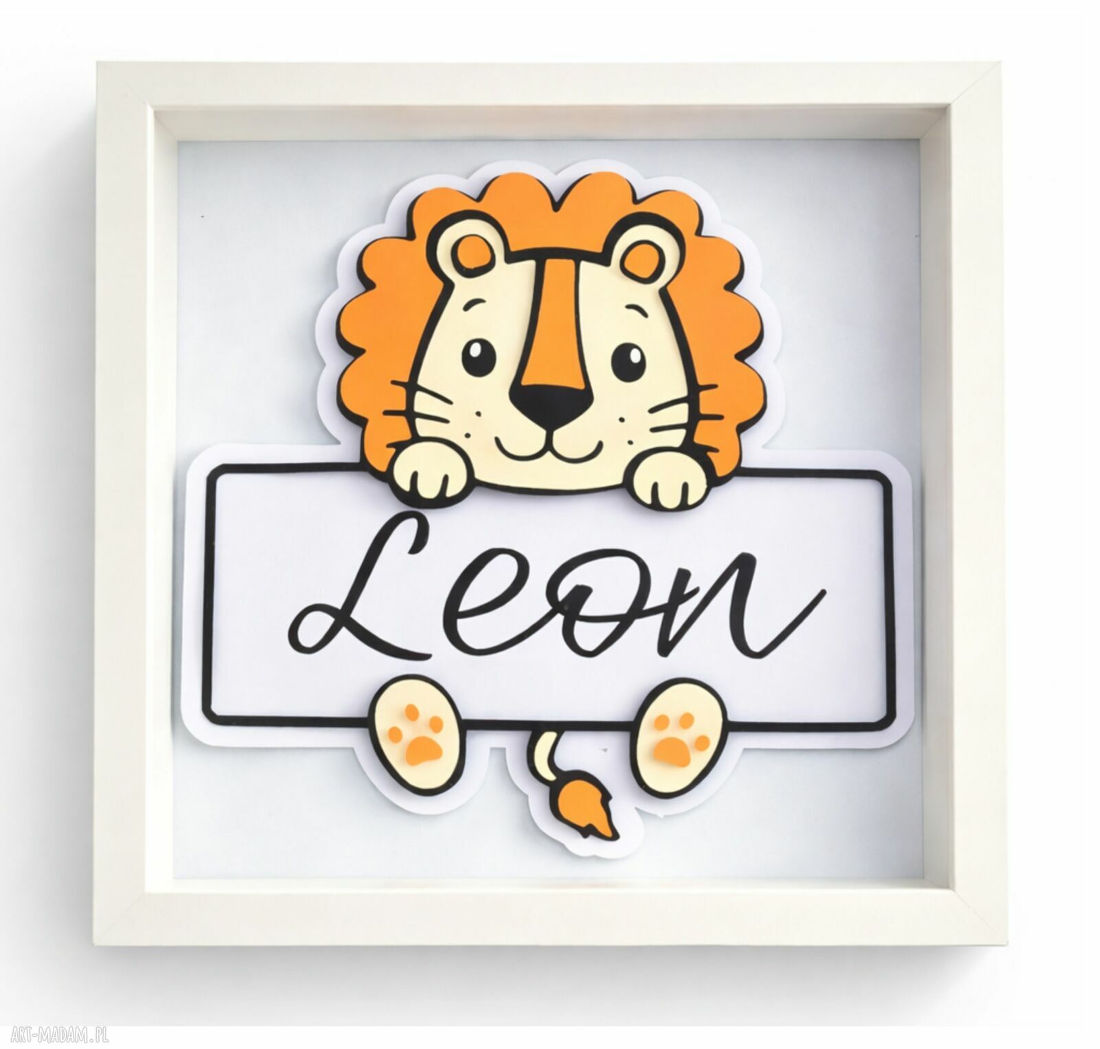 Ramka z imieniem dziecka - Lew (personalizowana dekoracja 3D do pokoju)