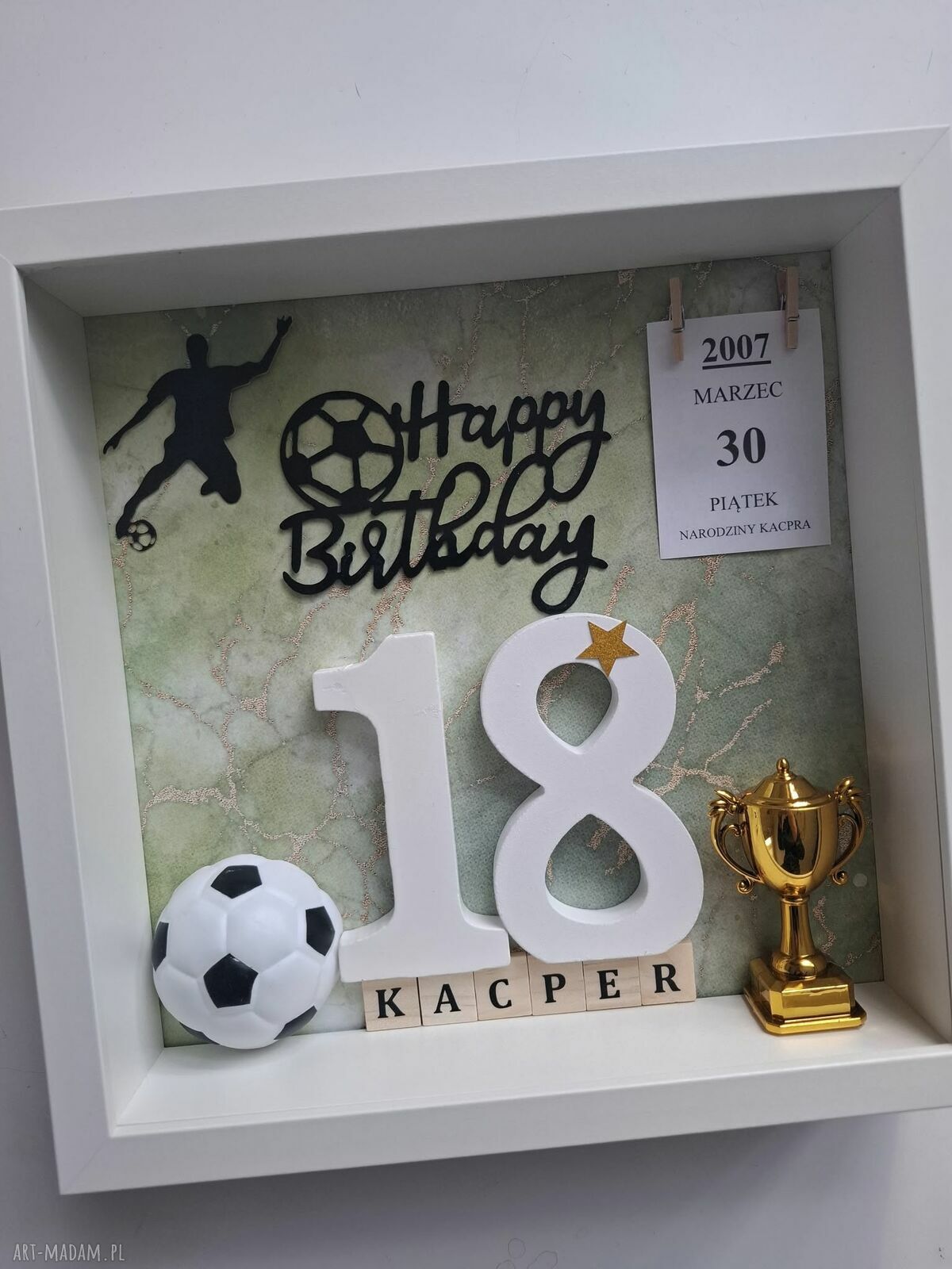 Ramka z okazji urodzin 18, 20, 30, 40 i 50 - mężczyzna, piłka nożna