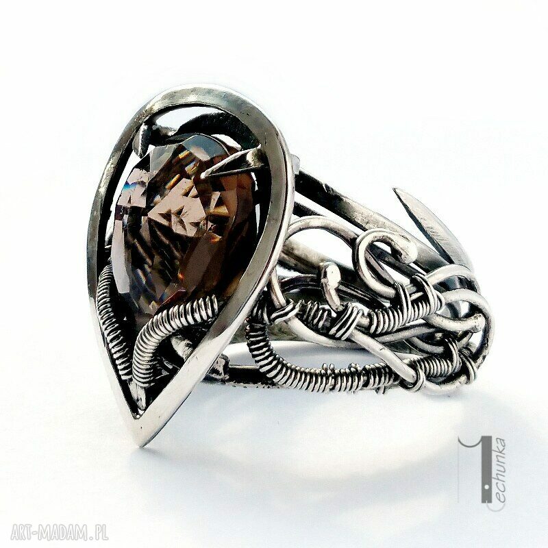 pierścionki: Ratri srebrny pierścień z kwarcem dymnym ręczne wykonanie