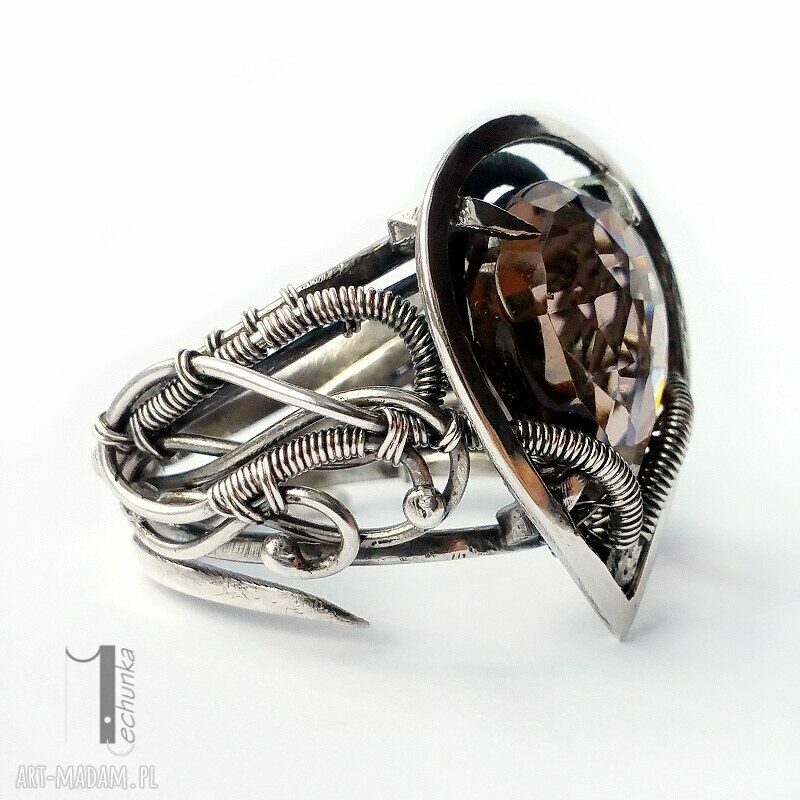 pierścionki: Ratri srebrny pierścień z kwarcem dymnym ręczne wykonanie