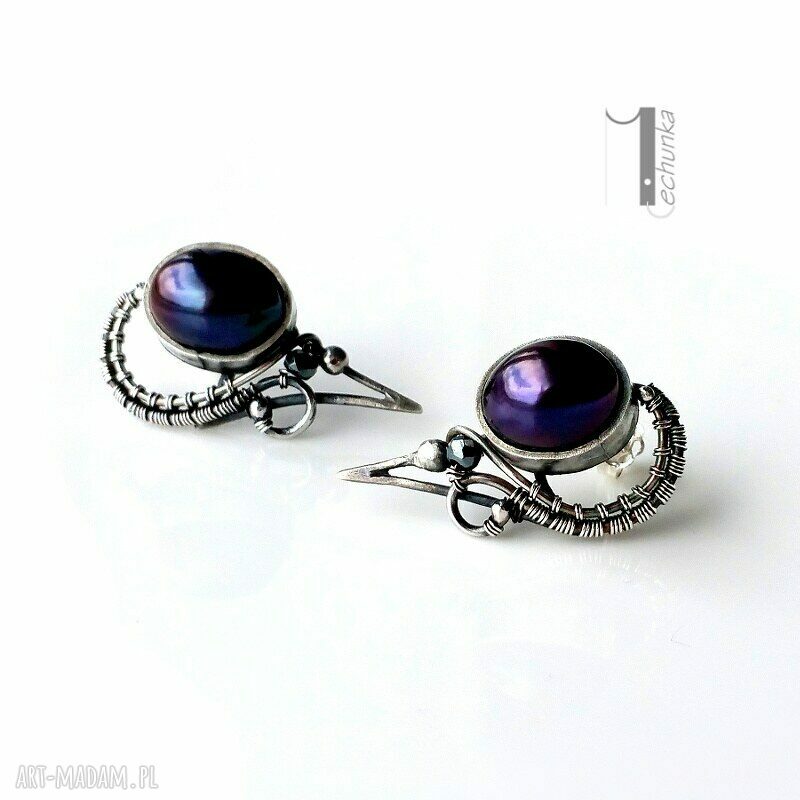 kolczyki: Raven srebrne kolczyki z perłami hand made