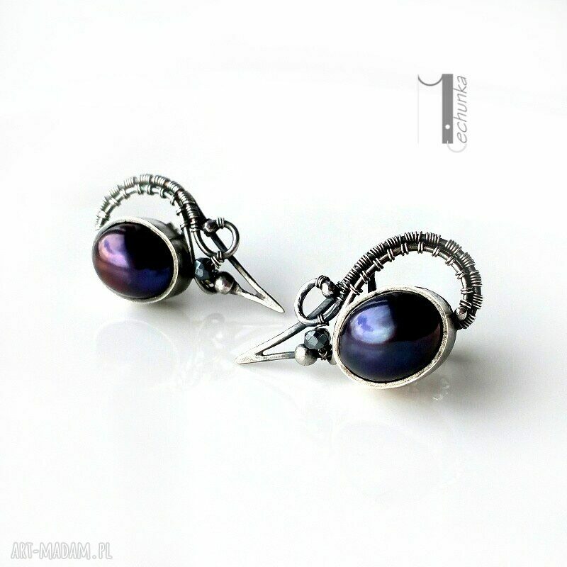 kolczyki: Raven srebrne kolczyki z perłami hand made