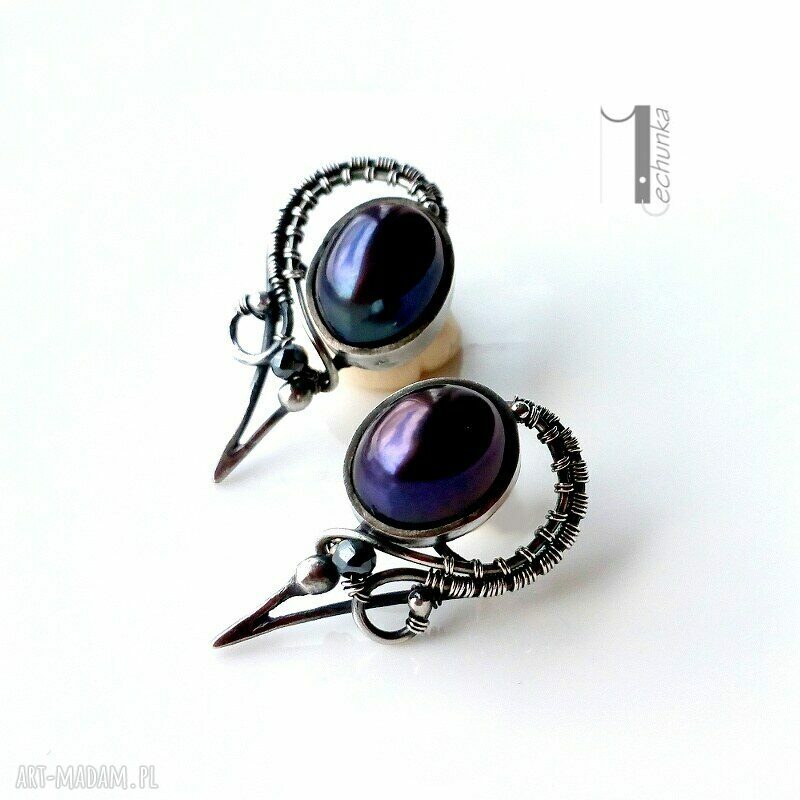 kolczyki: Raven srebrne kolczyki z perłami hand made