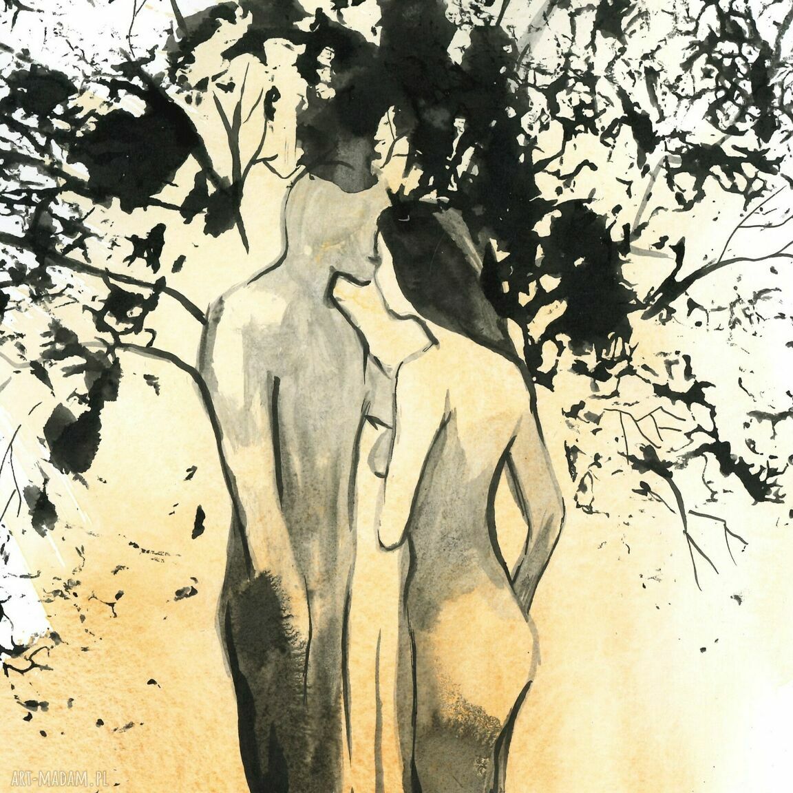 Akwarela 'Razem' 21 cm x 30 cm - grafika kobieta i para
