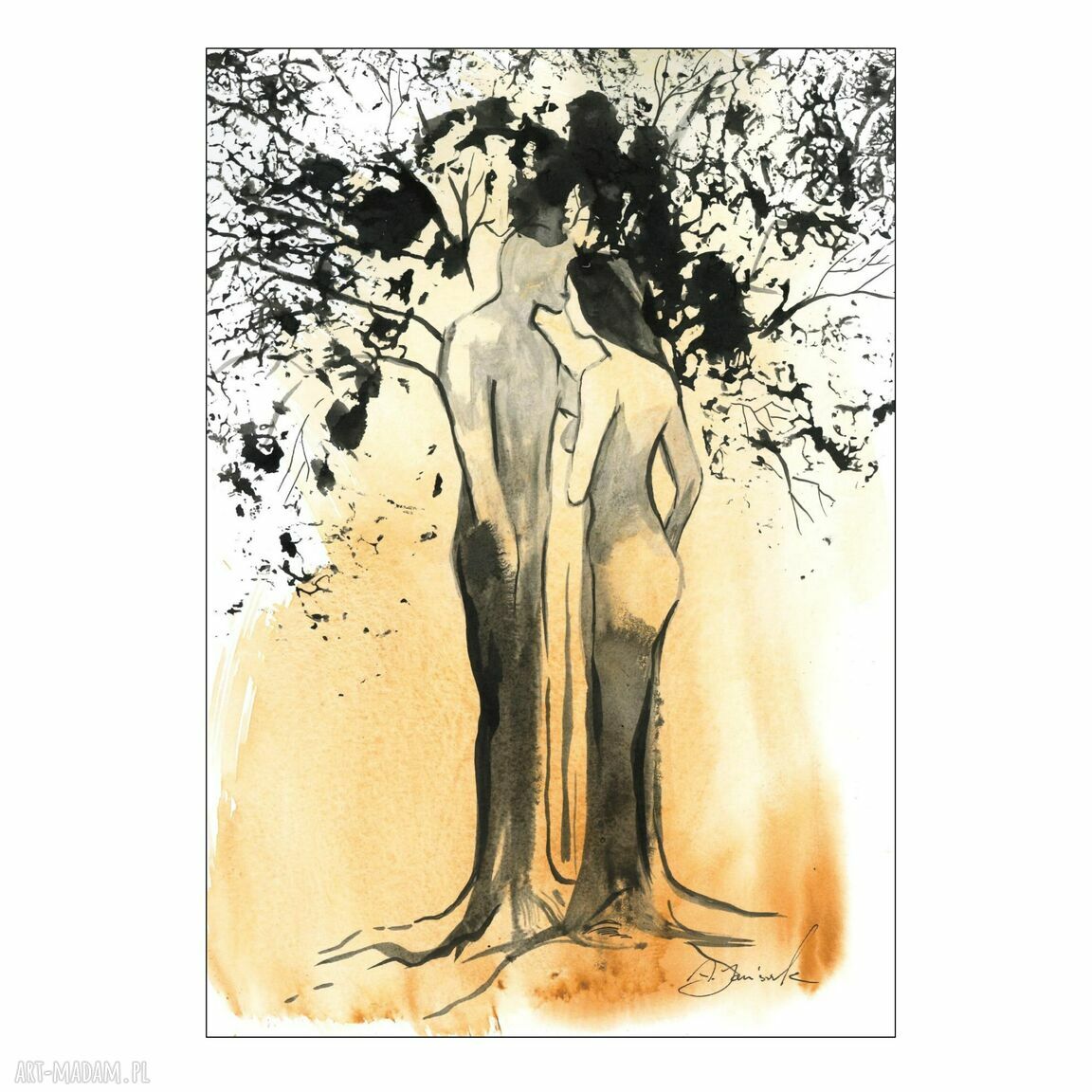 Akwarela 'Razem' 21 cm x 30 cm - grafika kobieta i para