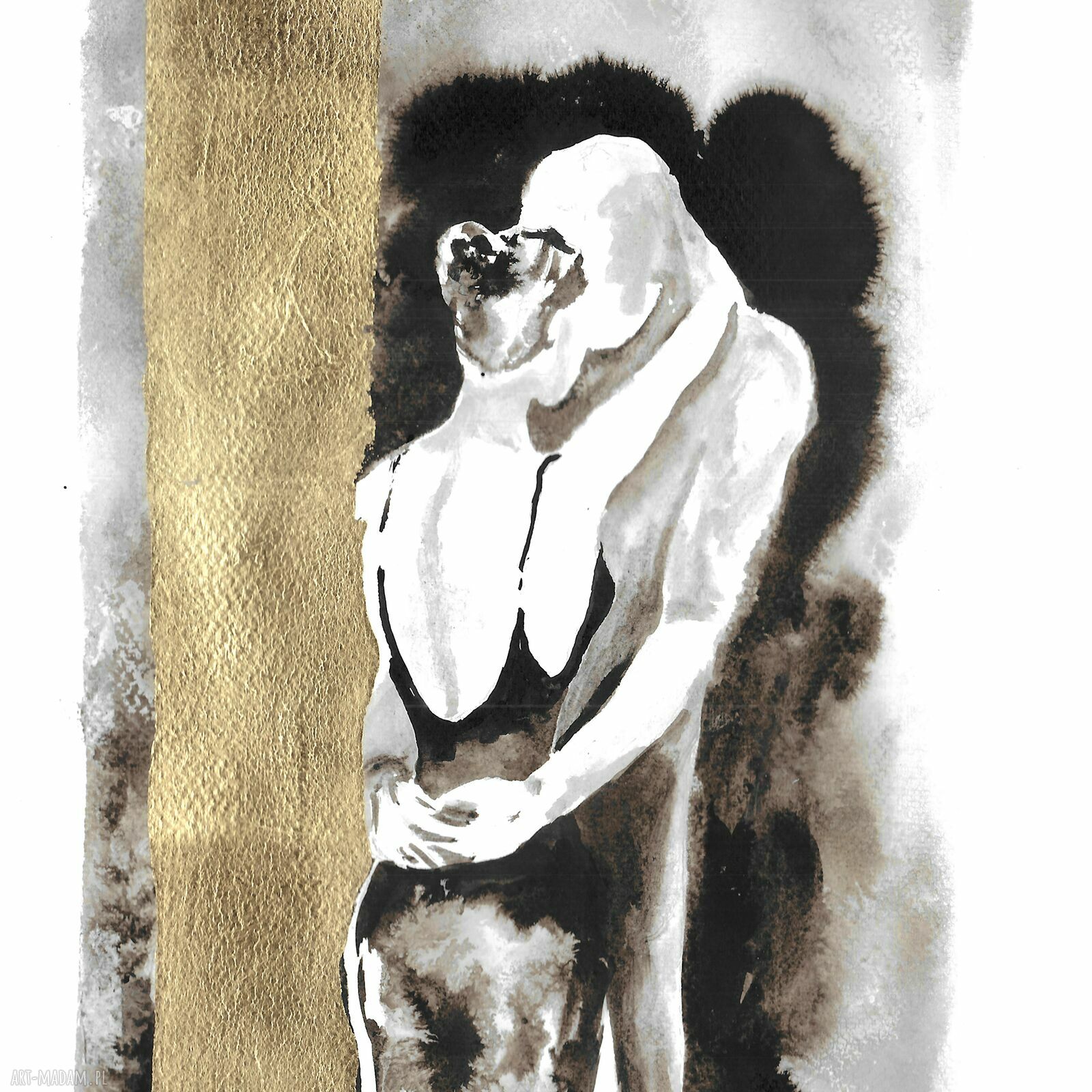 „Razem” - ręcznie malowana i złocona grafika 53 x 45 cm