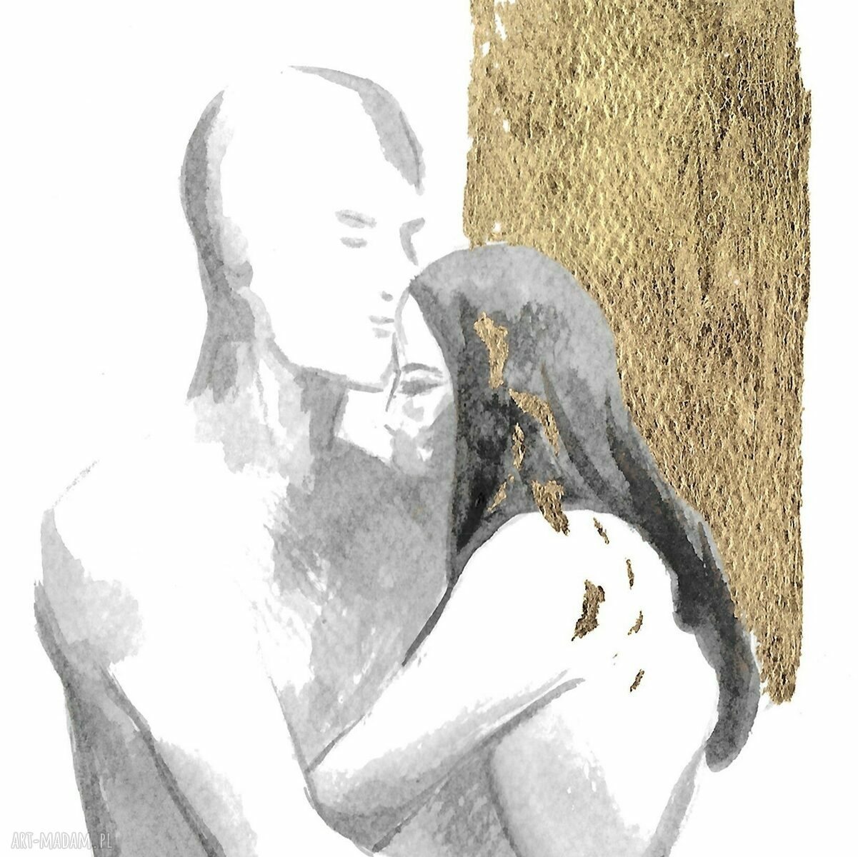 Grafika „Razem” ręcznie malowana i złocona 30x42 cm