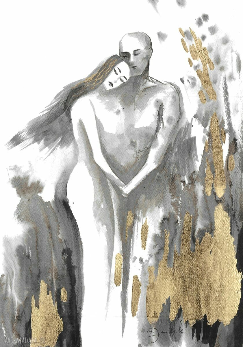 Grafika „Razem” - ręcznie malowana i złocona na ślub (30 x 42 cm)