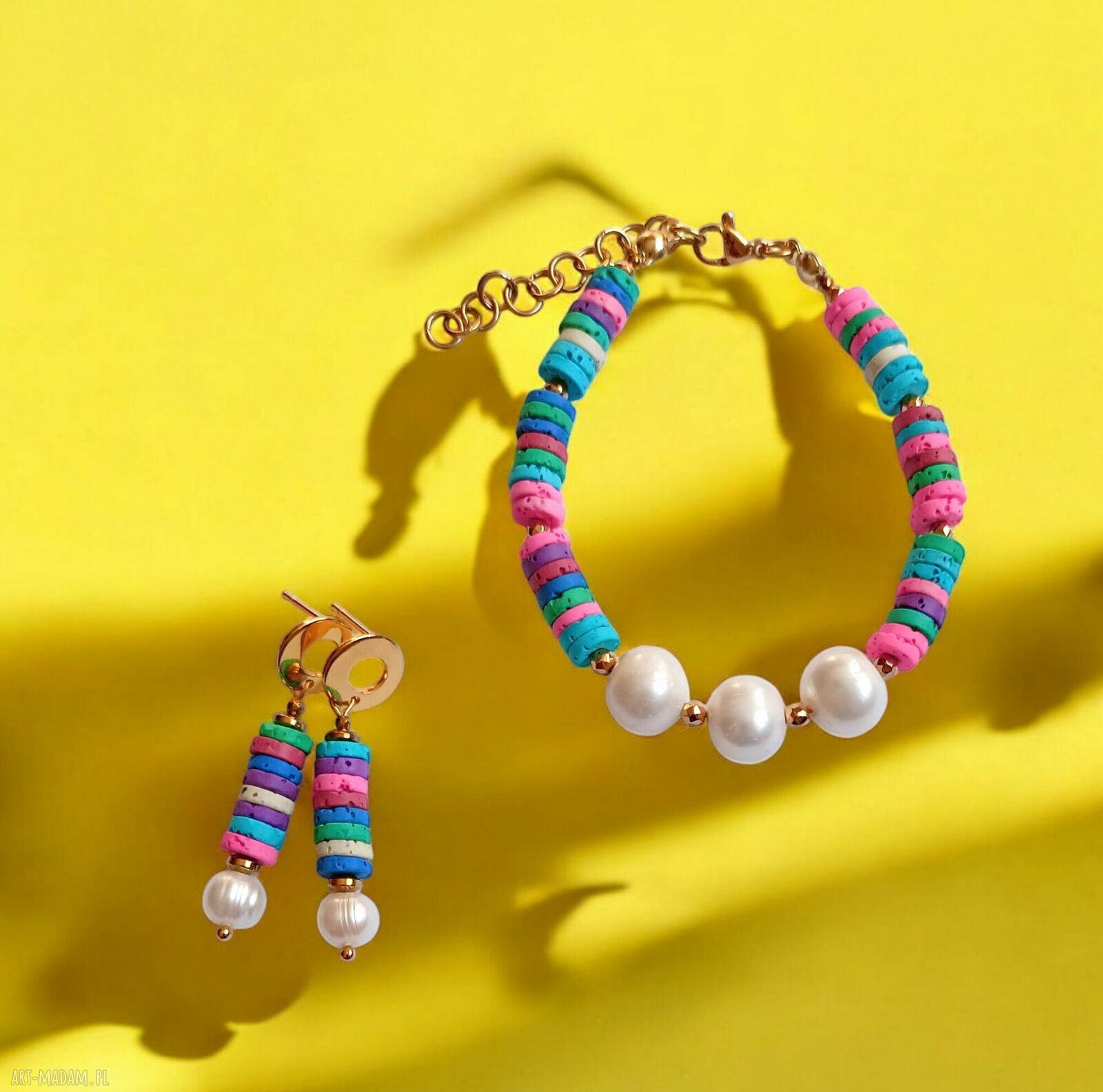Komplet bransoletka i kolczyki Summer Collection - kolorowa lawa i perły