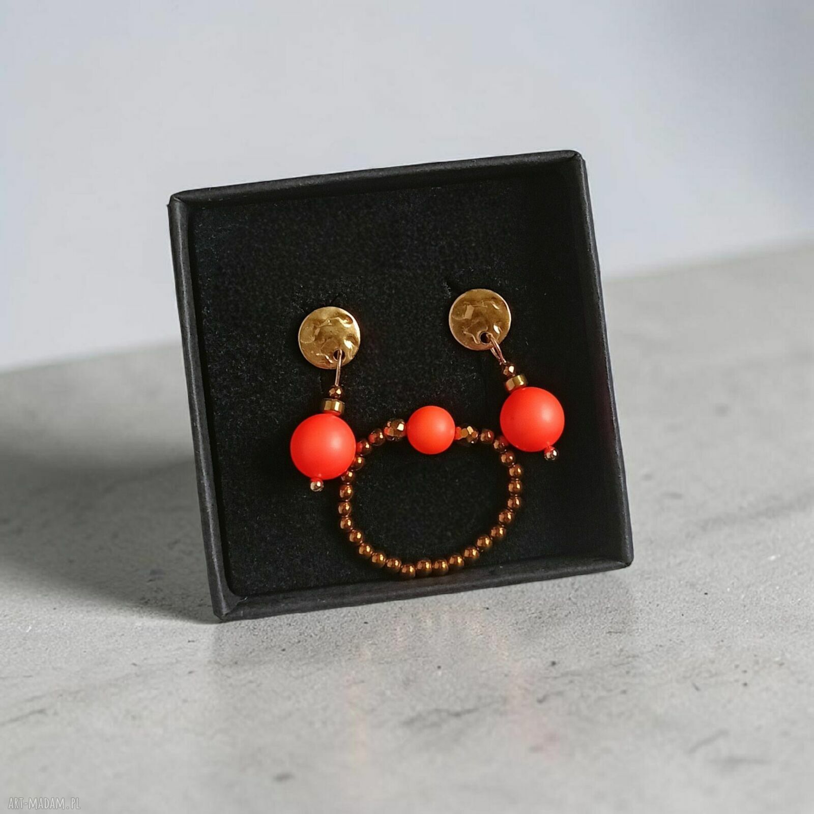 Razem taniej! Swarovski neon pearls: neon orange - kolczyki i pierścionek