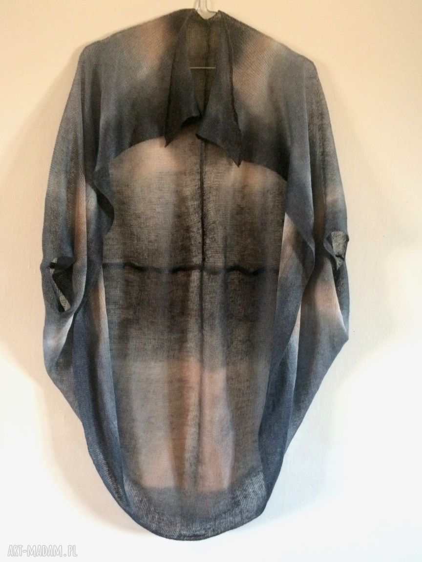 Ręcznie barwiony lniany fraczek - sweter unikat z 100% lnu (one size)