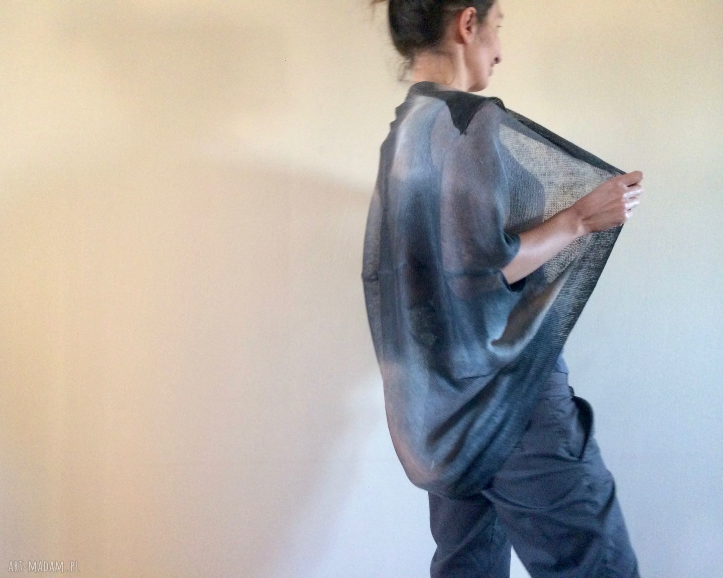 Ręcznie barwiony lniany fraczek - sweter unikat z 100% lnu (one size)