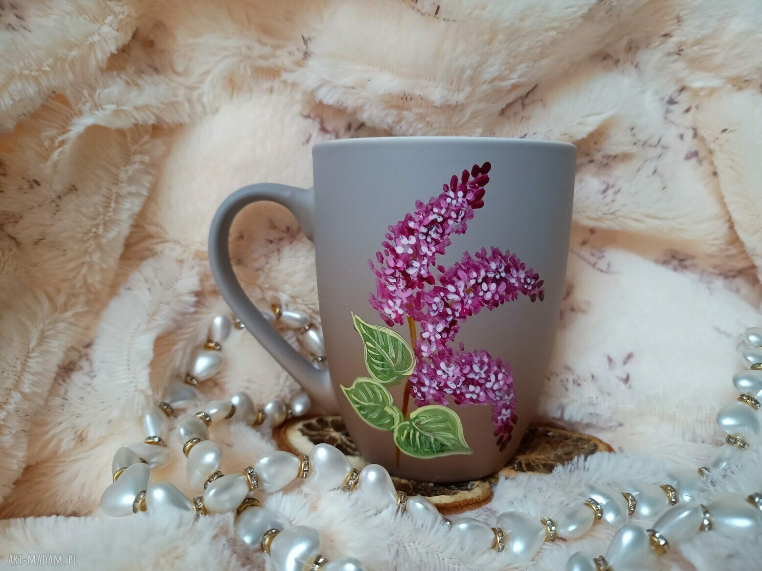 Kubek z bzami - ręcznie malowana porcelana 300 ml