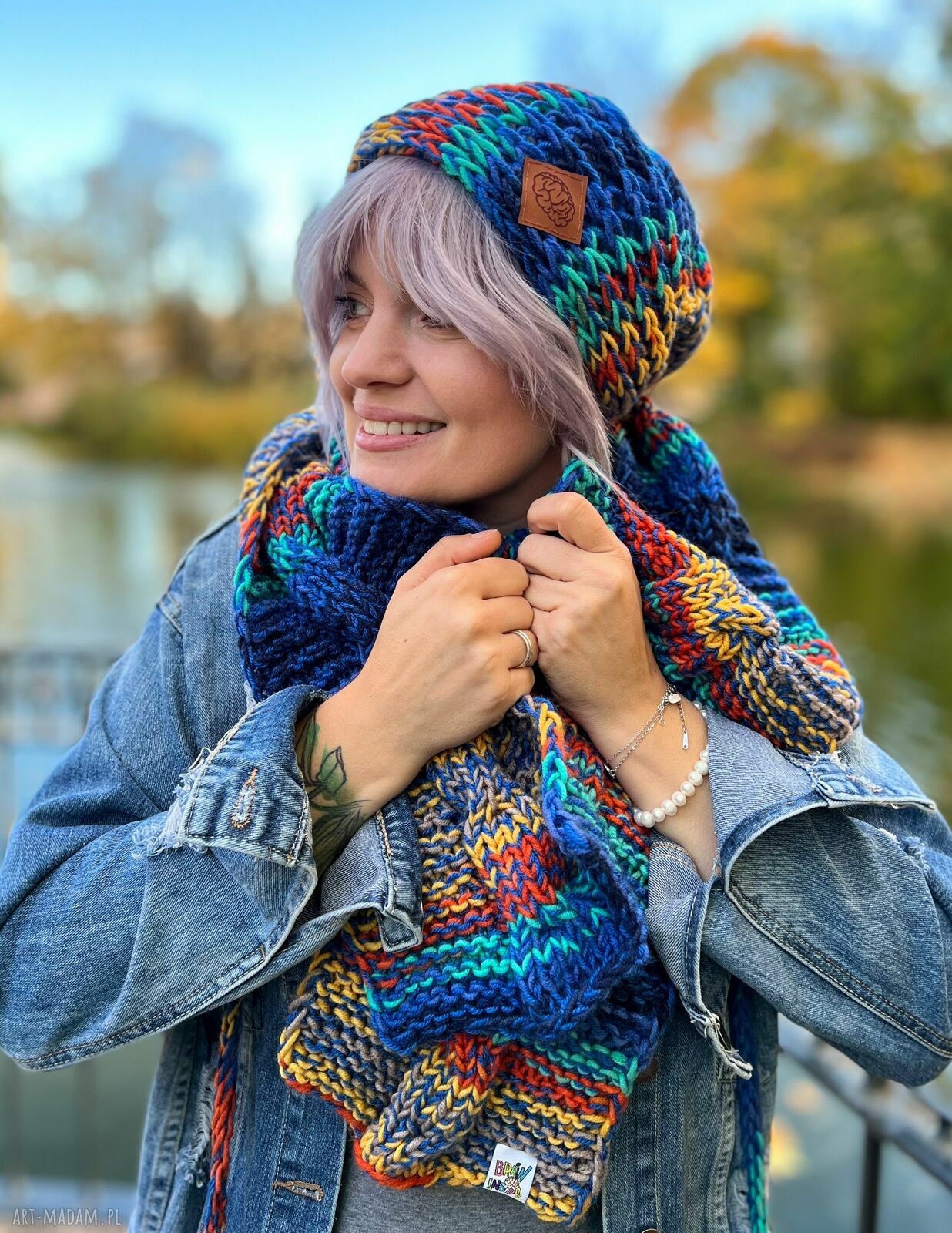 Długi szal na drutach „Górski Potok” - handmade ciepło dla Ciebie
