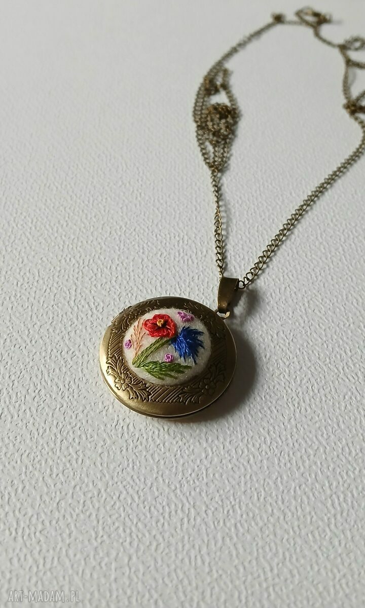 Ręcznie haftowany sekretnik MAK i CHABER - boho romantyczny bez niklu