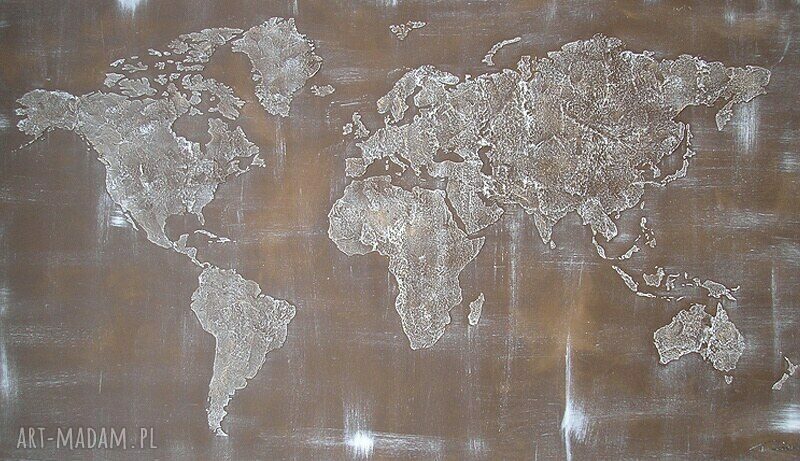 ręcznie malowana MAPA ŚWIATA - 01 - 126x70cm obraz