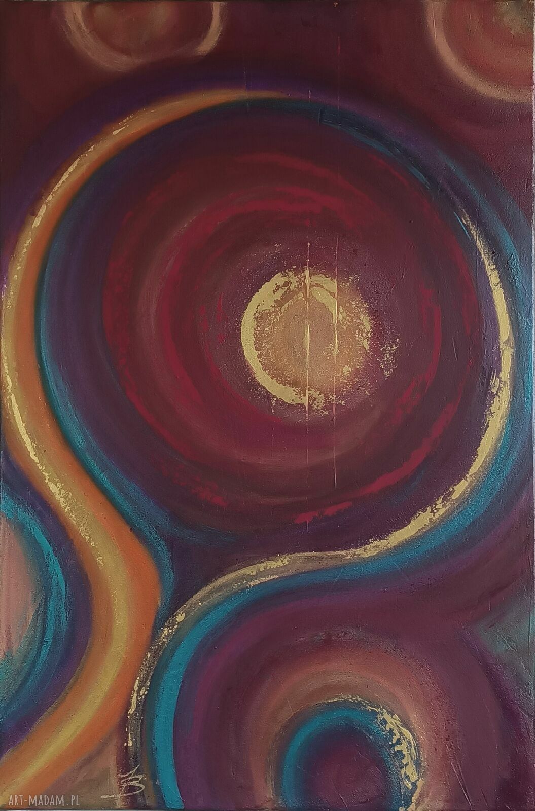 Ręcznie malowana abstrakcja 60x90 - akryl na płótnie do salonu