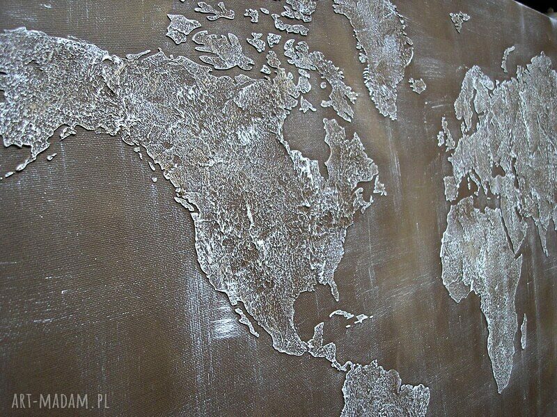 ręcznie malowana MAPA ŚWIATA - 01 - 126x70cm obraz