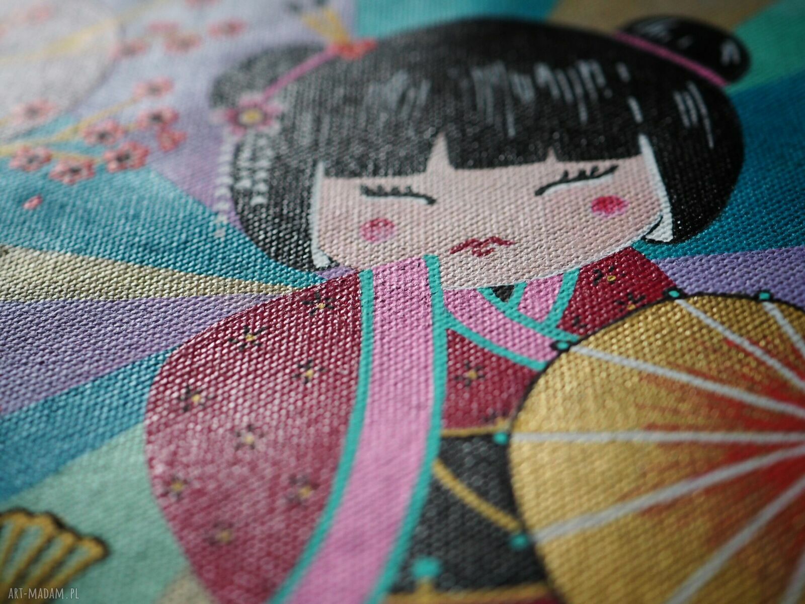 Ręcznie malowana torba tote Kokeshi DOLL - na zakupy i na prezent