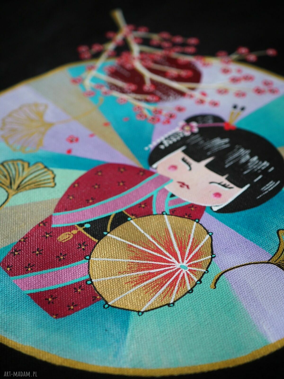 Ręcznie malowana torba tote Kokeshi DOLL - na zakupy i na prezent
