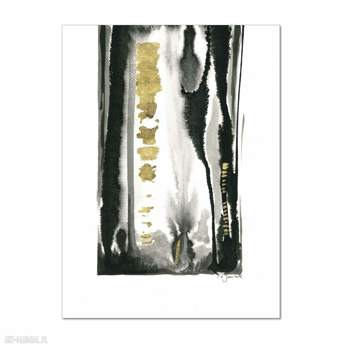 Ręcznie malowane i złocone grafiki "Lasowe impresje" - abstrakcja 3 x 30 x 40 cm