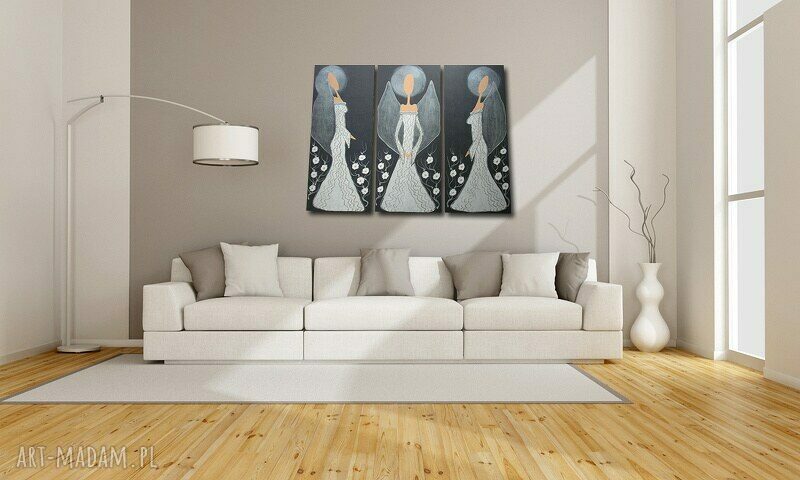 ręcznie malowane ANIOŁY SZCZĘŚCIA I DOBROBYTU - A21 - 90x70cm