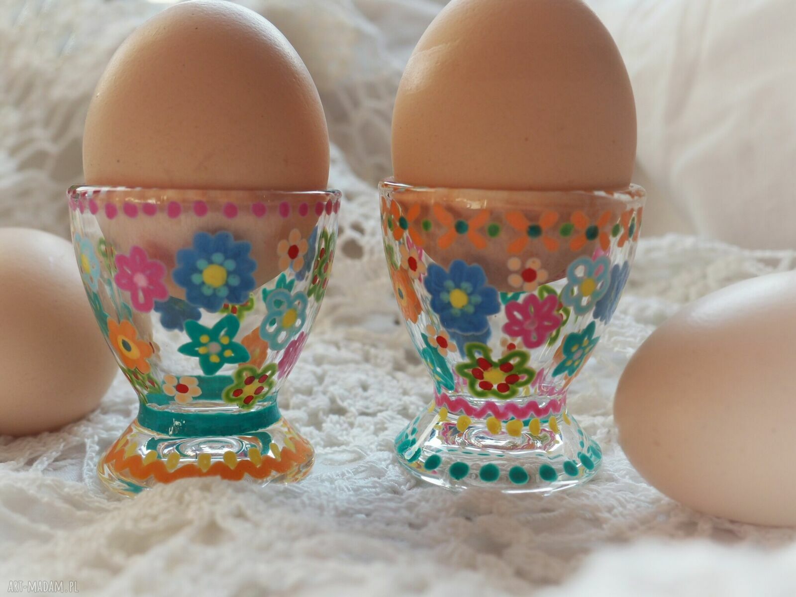 Ręcznie malowane kieliszki do jajek FLOWERS - zestaw 2 szt.