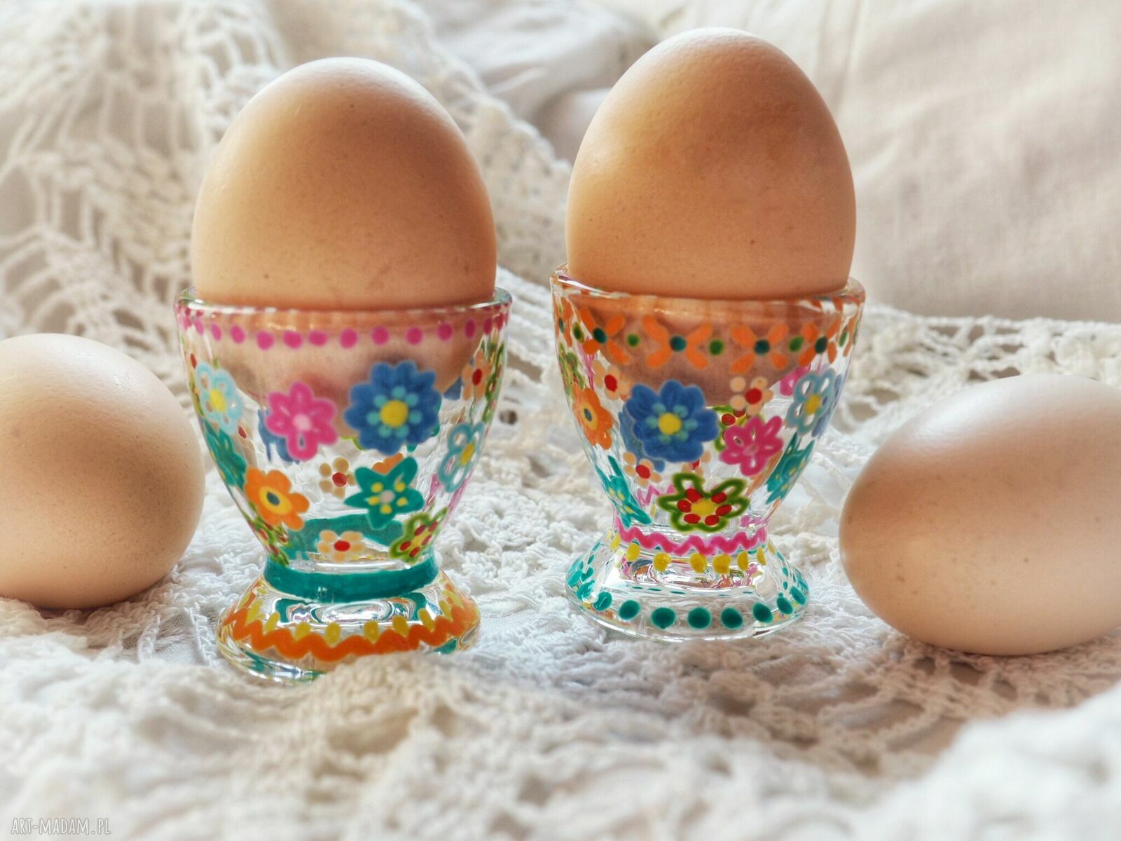 Ręcznie malowane kieliszki do jajek FLOWERS - zestaw 2 szt.