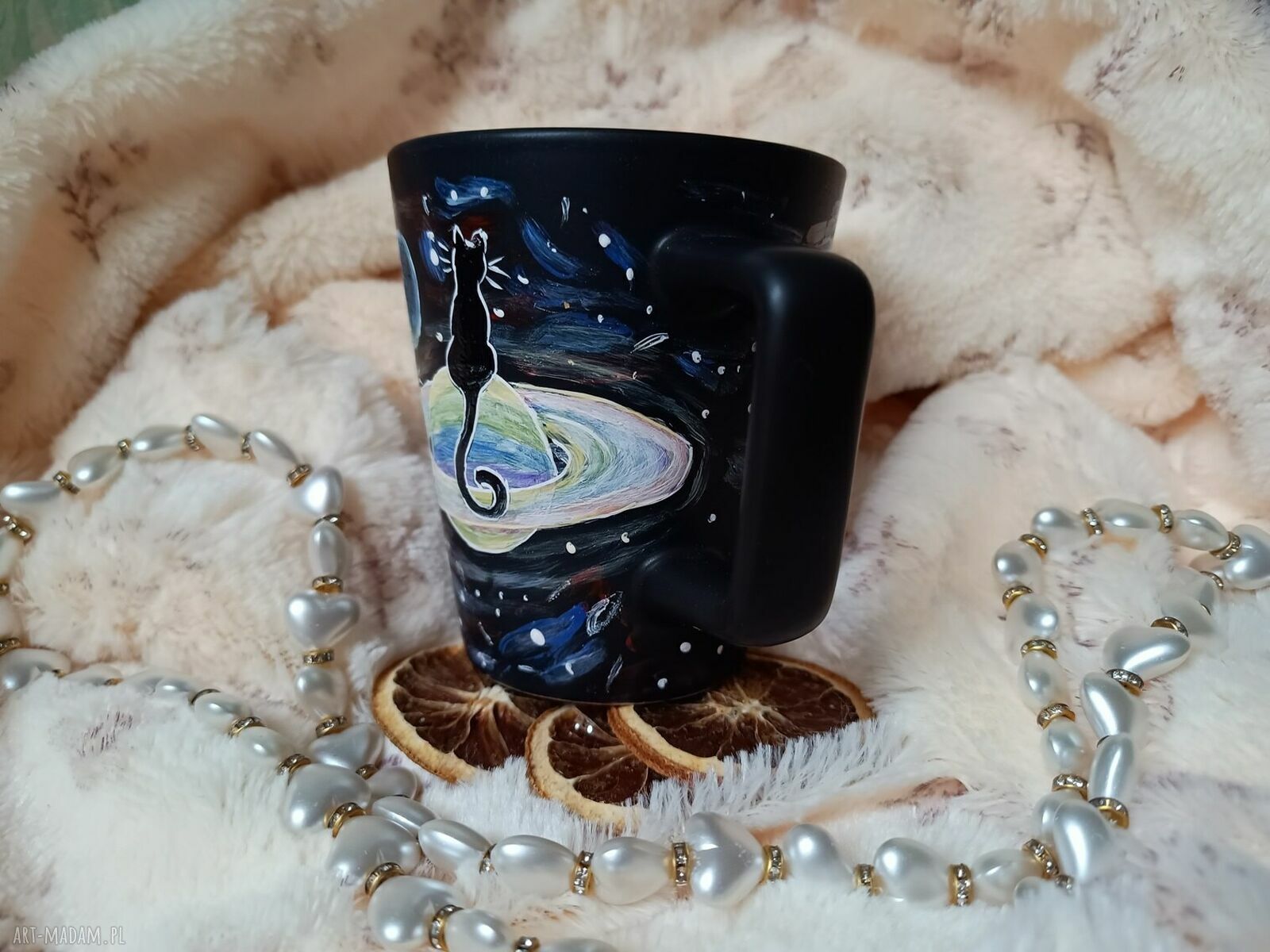 Ręcznie malowane kosmiczne koty - kubek porcelanowy 300 ml