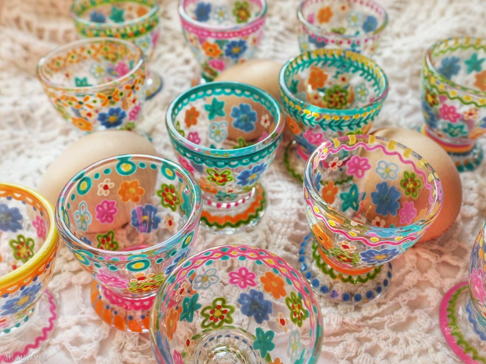 Ręcznie malowane kieliszki do jajek FLOWERS - zestaw 2 szt.
