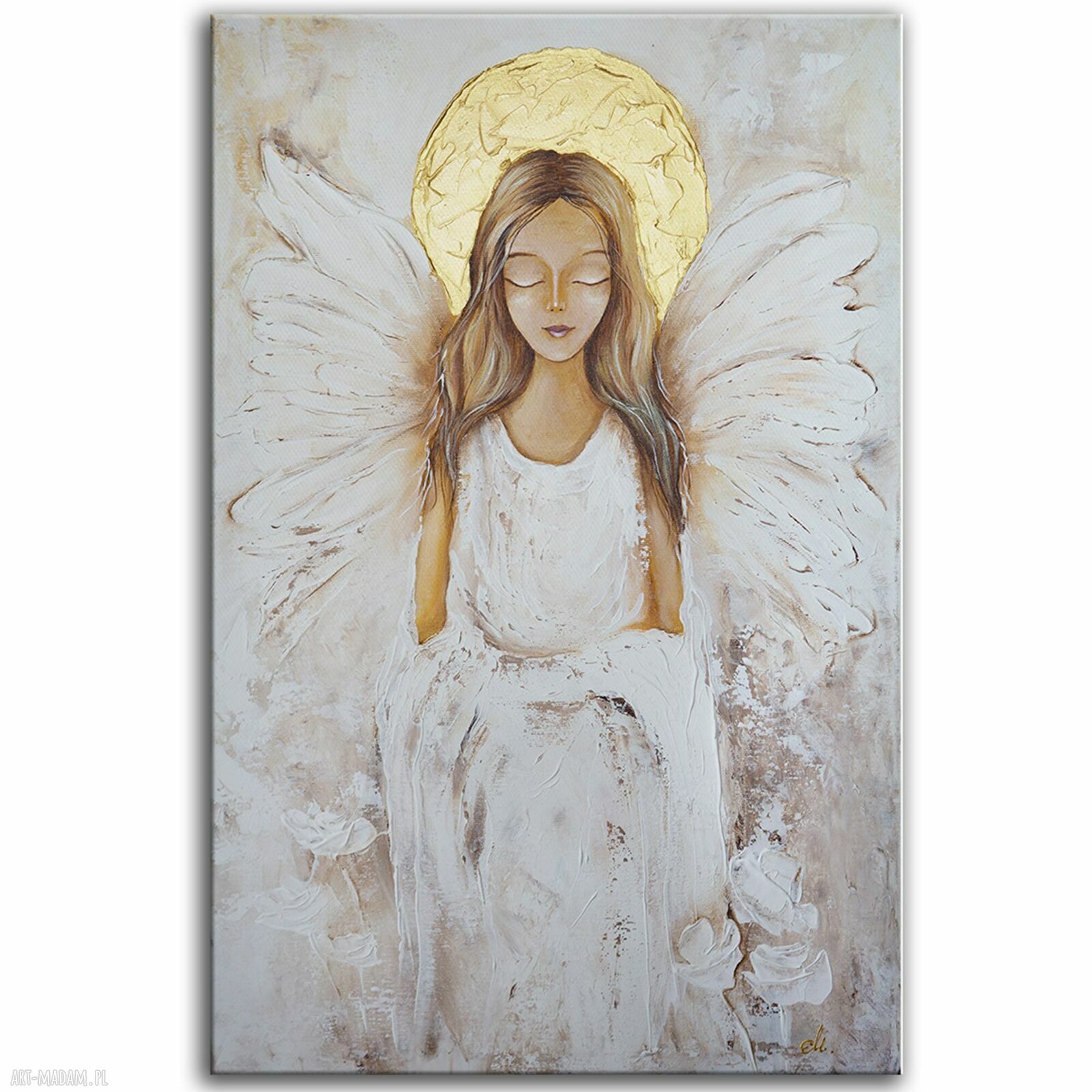Ręcznie malowany Anioł Stróż na płótnie 40x60 cm - Twoja dedykacja