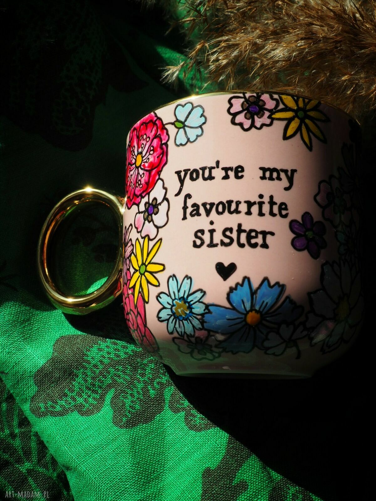 Ręcznie malowany kubek dla siostry - Sister, porcelana 380 ml