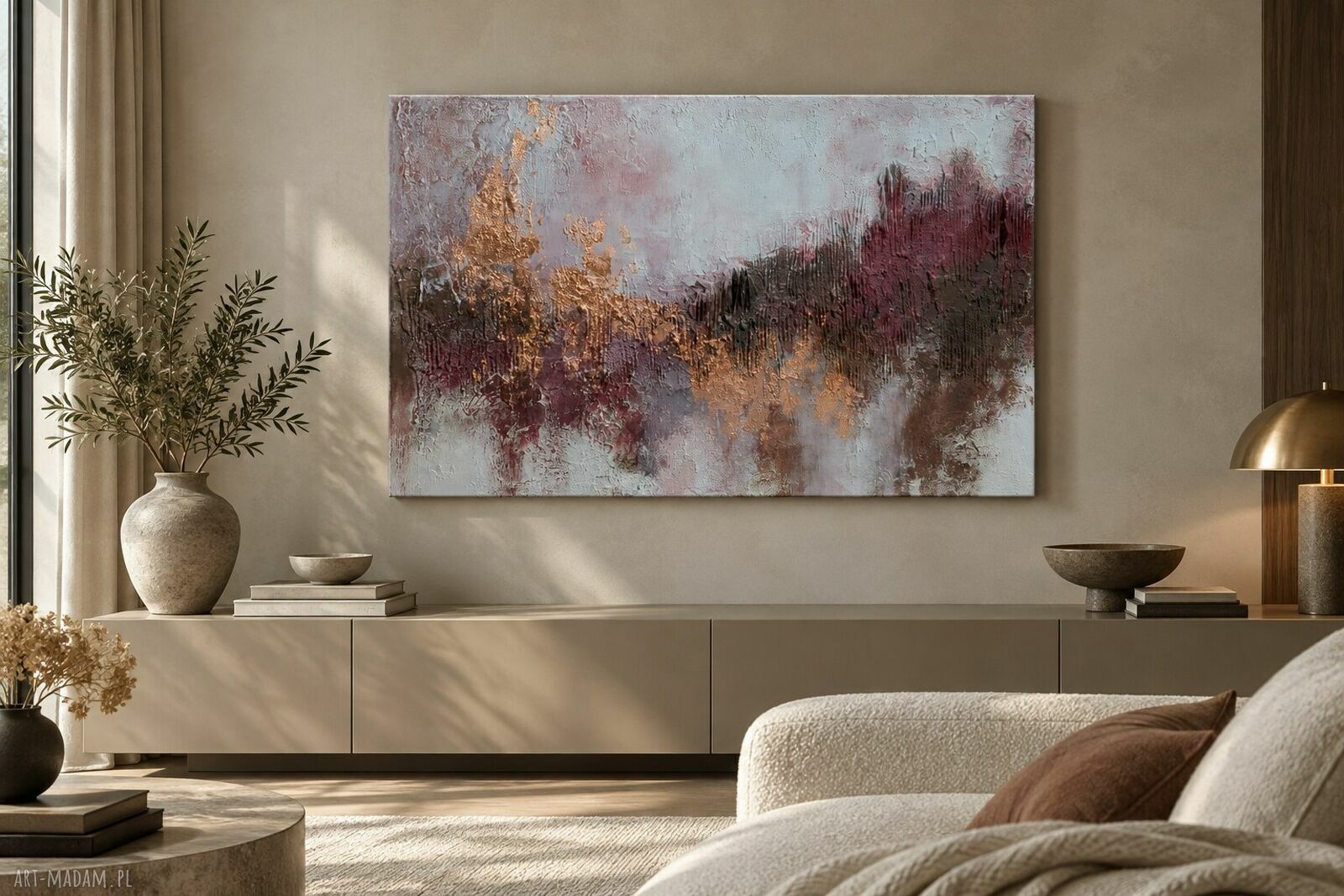 Ręcznie malowany obraz strukturalny 60x90 cm - abstrakcja