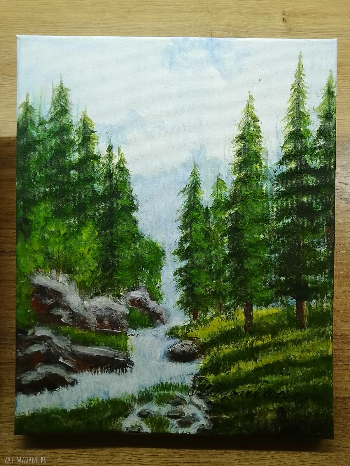 Dyptyk „Górski spokój” - ręcznie malowany pejzaż akrylowy 2x30x24 cm