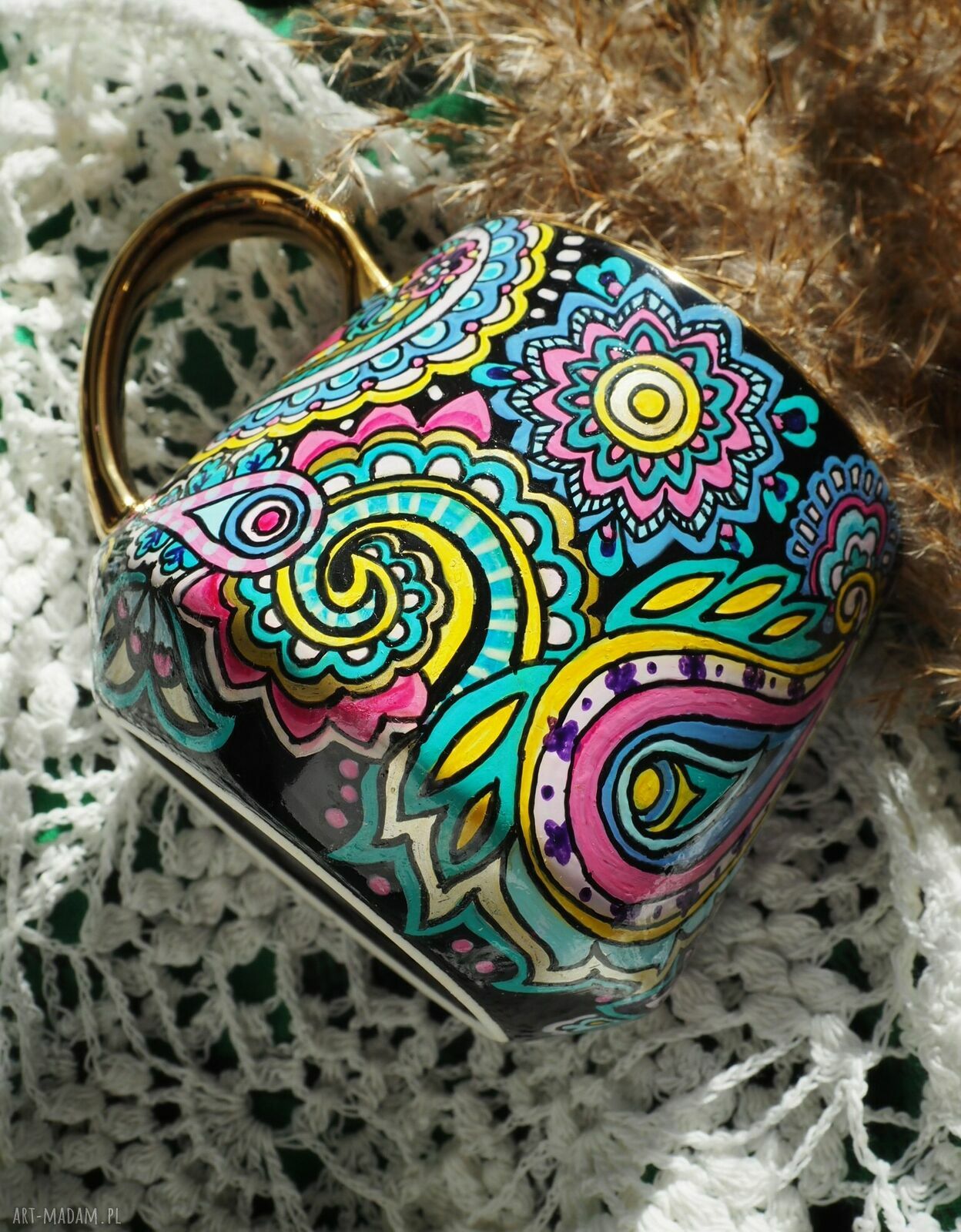 Ręcznie malowany kubek porcelanowy Paisley (460 ml)